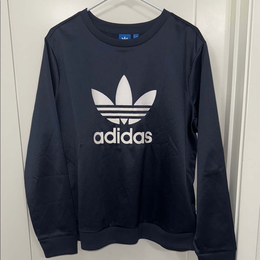 ADIDAS Trefoil Shiny Sweatshirt Women's Size XL Blue White Long Sleeve Pullover